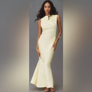 Significant Other Lana Cowl-Neck Tie-Back Satin Maxi Dress-Yellow, Size 6